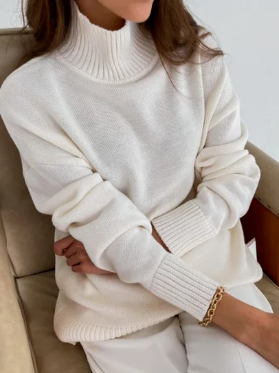 

Casual Loose Yarn/Wool Yarn Sweater, White, Sweaters