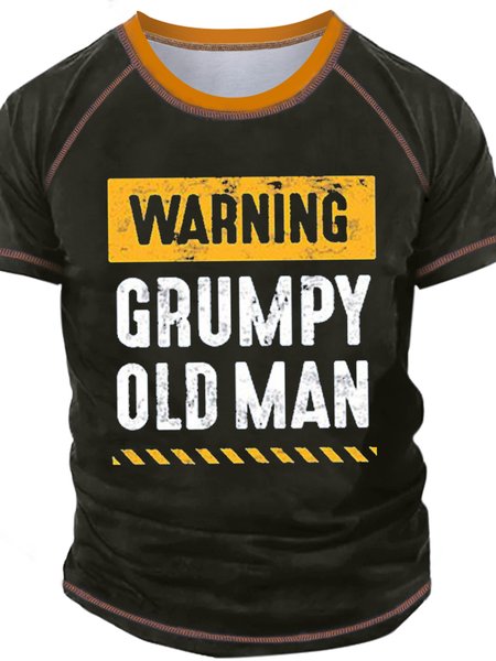 

Men's Warning Grumpy Old Man Print Regular Fit Casual Crew Neck Text Letters T-Shirt, Green, T-shirts