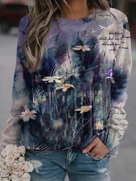 

Casual Crew Neck Raglan Sleeve Floral Sweatshirt, Multicolor, Sweatshirts & Hoodies