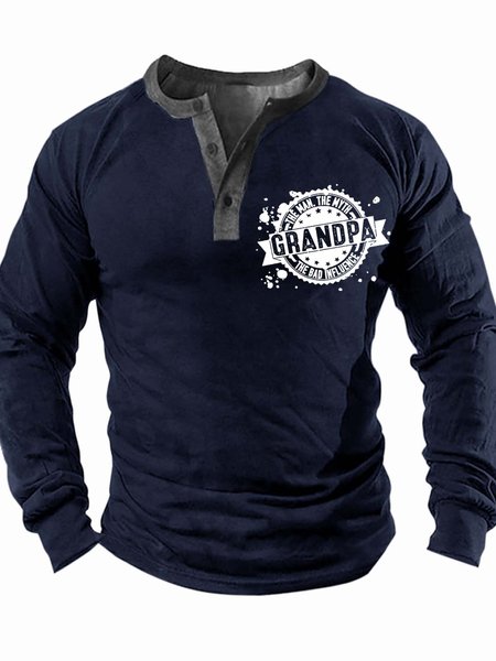 

Men’s Grandpa The Man The Myth The Bad Influence Regular Fit Casual Half Turtleneck Text Letters Top, Deep blue, Long Sleeves