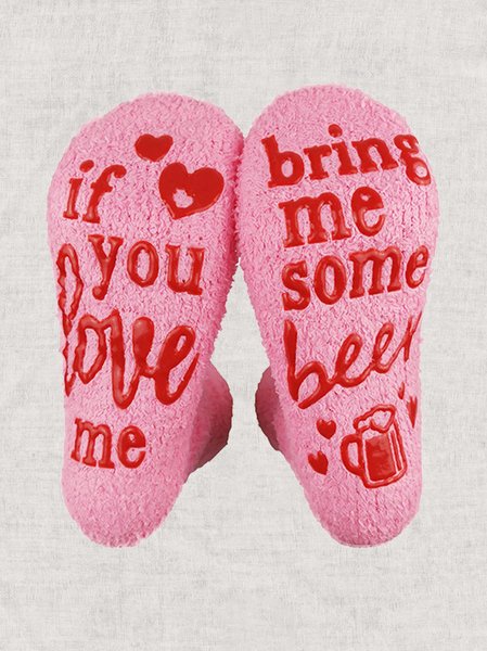 

If You Love Me Bing Me Chocolate Coffee Wine Coral Fleece Floor Socks Valentine's Day Gift Accessories, Dusty pink, Socks
