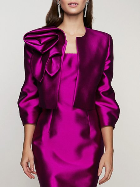 

Regular Fit Crew Neck Elegant Plain Jacket, Rose red, Jackets