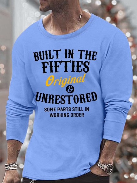 

Men's Printed Loose Top With Fifties, Light blue, Long Sleeves
