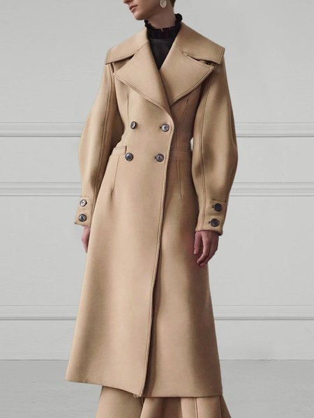 

Elegant Lapel Collar Regular Fit Long Overcoat, Khaki, Coats