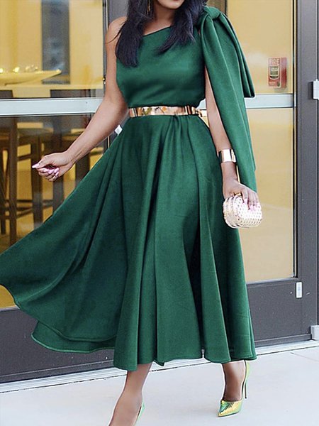 

Midi Daily One Shoulder Elegant Regular Fit Dress, Green, Midi Dresses