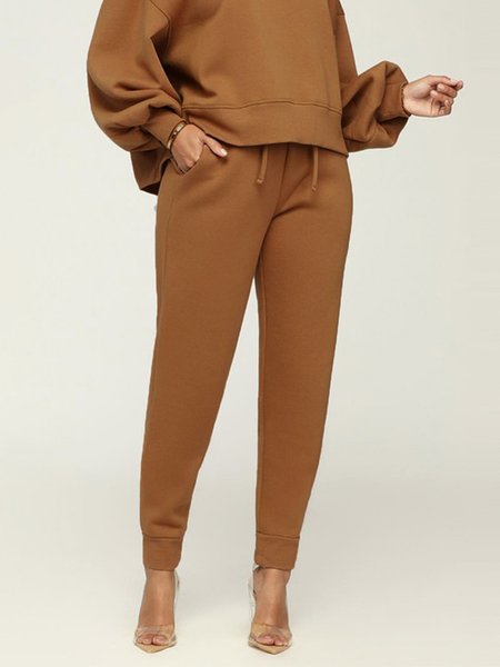 

Casual Plain Regular Fit SweatPants, Khaki, Pants