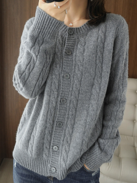 

Wool/Knitting Regular Fit Turtleneck Casual Sweater Coat, Gray, Cardigans