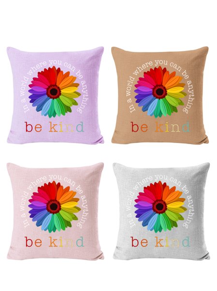 

18*18 Set of 4 Daisy In A World Where You Can Be Anything Be Kind Backrest Cushion Pillow Covers, Decorations For Home, Color4, Pillow Covers