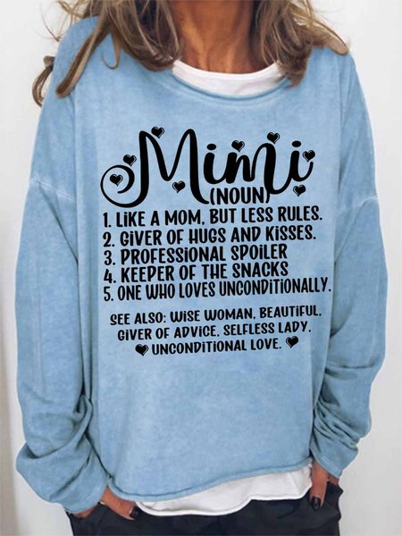 

Women's Funny Word MiMi Text Letters Loose Simple Sweatshirt, Light blue, Hoodies&Sweatshirts