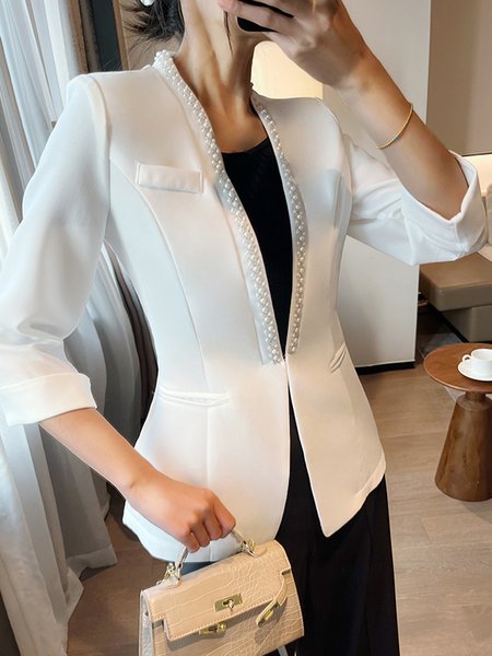 

Daily Regular Fit Plain Elegant Blazer, White, Blazers