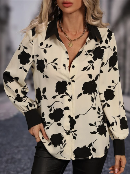 

Floral Shirt Collar Loose Casual Blouse, Multicolor, Shirts & Blouses