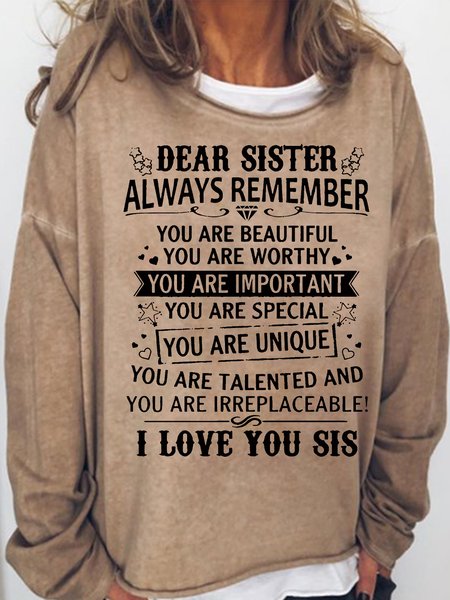 

Women's Dear Sister Casual Holiday Gift Sweatshirt, Light brown, Hoodies&Sweatshirts