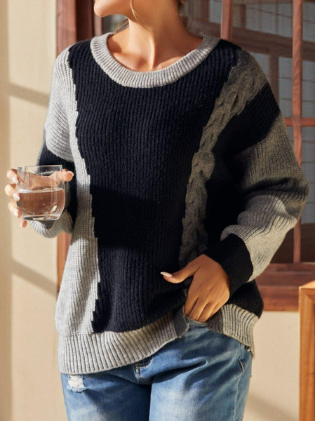 

Loose Color Block Casual Sweater, Multicolor, Sweaters & Cardigans
