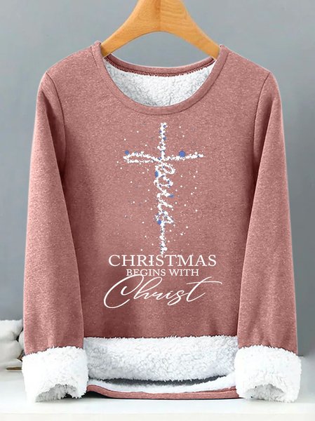 

Women's Christmas Begin With Christ Crew Neck Casual Sweatshirt, Pink, Hoodies&Sweatshirts