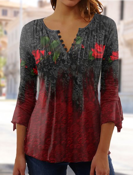

Floral Regular Fit Casual Top, Red, Tops