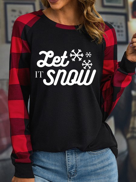 

Lilicloth X Abdullah Let It Snow Womens Long Sleeve Buffalo Plaid T-Shirt, Black, Long sleeves