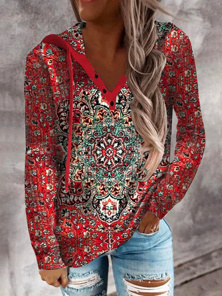 

Hoodie Loose Casual Ethnic Sweatshirt, Red, Sweatshirts & Hoodies