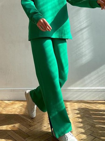 

Casual Plain Loose Casual Mid Waist Pants, Green, Pants
