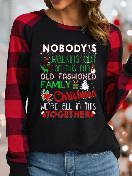 

Women's Family Christmas Crew Neck Casual Top, Gray, Long sleeves