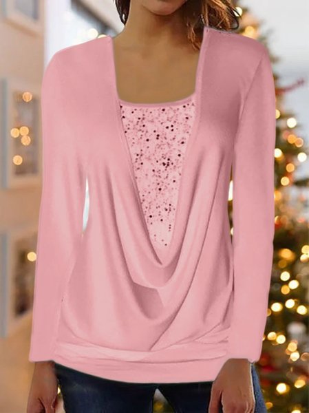 

Women's Square Neck Christmas Wine Red Velvet Sequins Tops, Pink, Tops