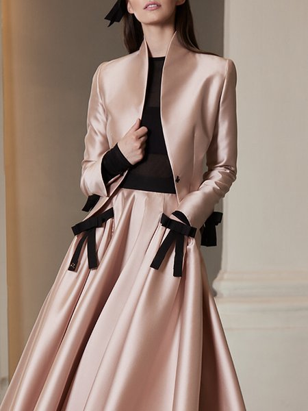 

Long sleeve Elegant Regular Fit Stand Collar Blazer, Pink, Blazers