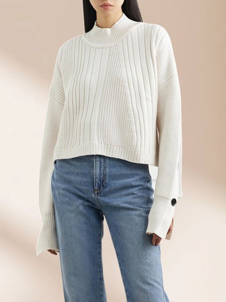 

Casual Crew Neck Regular Fit Daily Sweater, White, Pullovers