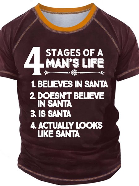 

Men’s 4 Stages Of A Man’s Life Believes In Santa Regular Fit Crew Neck Casual Christmas T-Shirt, Red, T-shirts