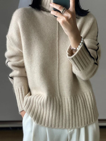 

Plain Loose Yarn/Wool Yarn Casual Sweater, Apricot, Sweaters