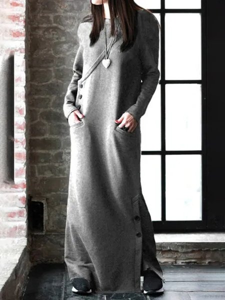 

Loose Casual Crew Neck Dress, Deep gray, Dresses