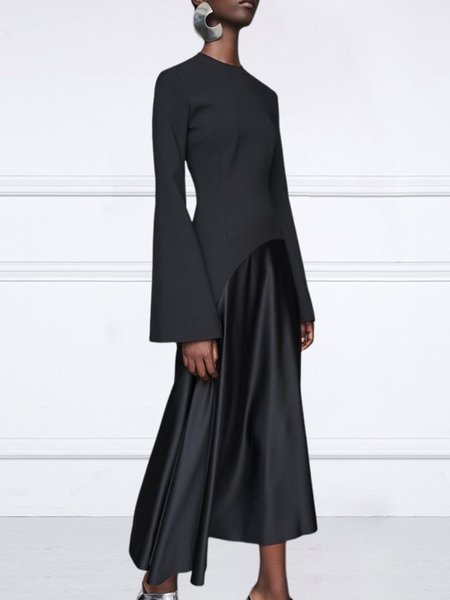 

Crew Neck Elegant Tight Long sleeve Party Dress, Black, Midi Dresses