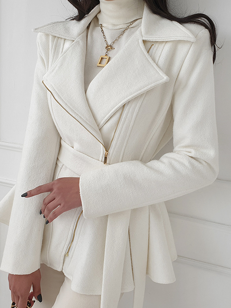 

Urban Lapel Collar Plain Regular Fit Long sleeve Jacket, Off white, Jackets
