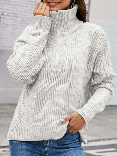 

Casual Shawl Collar Plain Zipper Sweater, Gray, Sweaters