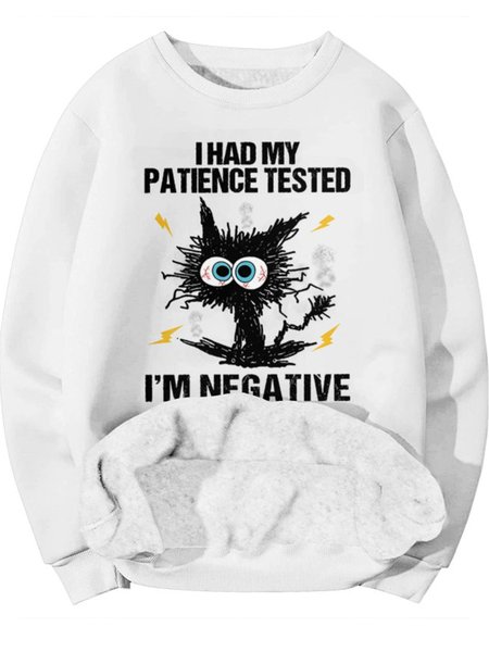 

Men's I Am Negative Funny Grumpy Black Cat Graphic Print Text Letters Casual Crew Neck Sweatshirt With Fifties Fleece, White, Hoodies&Sweatshirts