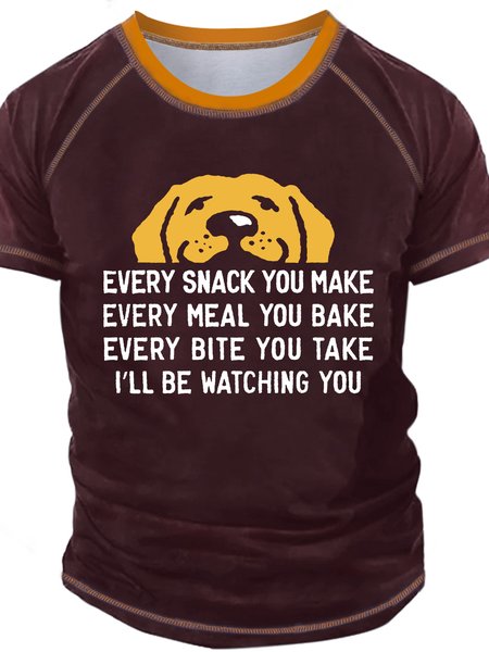 

Men's Every Snack You Make I Will Be Watching You Funny Dog Graphic Print Crew Neck Casual Regular Fit Text Letters T-Shirt, Red, T-shirts