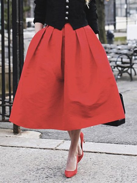 

Plain Elegant Regular Fit Midi Skirt, Red, Skirts