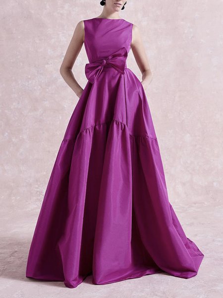

Plain Elegant Regular Fit Boat Neck Long Party Dress, Rose red, Maxi Dresses
