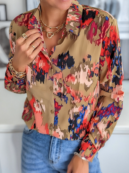 

Casual Ombre Regular Fit Shawl Collar Blouse, Multicolor, Blouses & Shirts