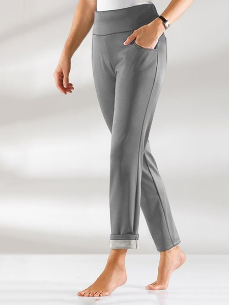 

Fleece Warm Elastic Waist Casual Pants, Light gray, Pants