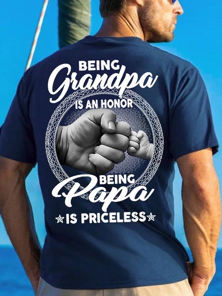 

Men's Being Grandpa Ia An Honor Being Papa Is Priceless Funny Graphic Print Loose Text Letters Cotton Casual T-Shirt, Purplish blue, T-shirts