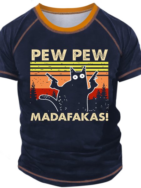 

Men's Pew Pew Madafakas Grumpy Cat Funny Graphic Print Vintage Regular Fit Text Letters T-Shirt, Dark blue, T-shirts