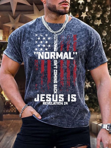 

Men’s Normal Isn’t Coming Back Jesus Is Casual Crew Neck Regular Fit T-Shirt, Deep blue, T-shirts