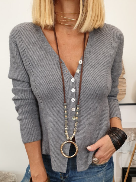 

Casual Wool/Knitting Plain Regular Fit Sweater Coat, Gray, Cardigans