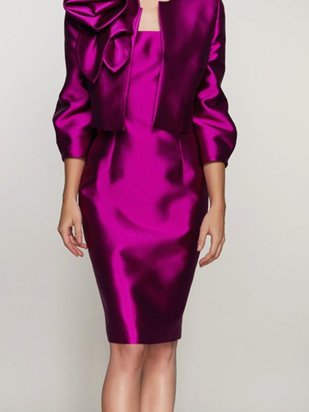 

Plain Elegant Tight Sleeveless Knee Party Dress, Rose red, Midi Dresses