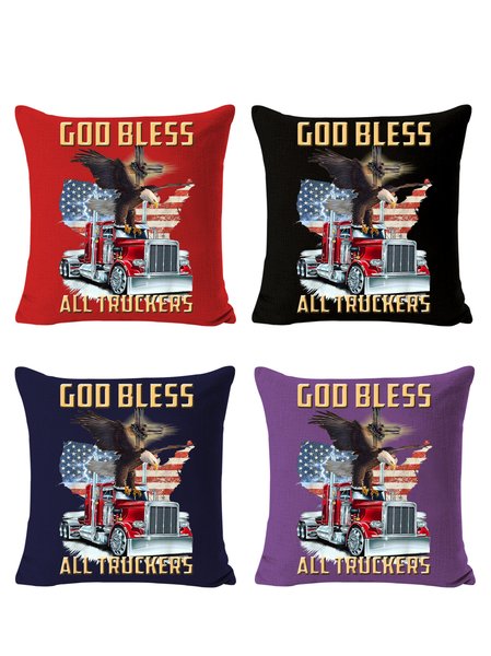 

20*20 Set of 4 Men’s God Bless All Truckers Backrest Cushion Pillow Covers, Decorations For Home, Color3, Pillow Covers