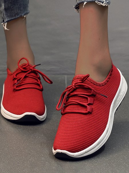 

Lightweight Breathable Non-Slip Lace-Up Sneakers, Red, Sneakers