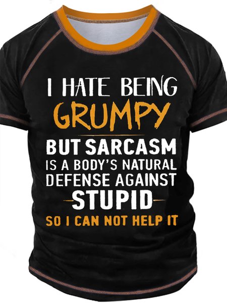 

Men's I Have Being Grumpy Funny Graphic Print Regular Fit Text Letters Casual T-Shirt, Black, T-shirts