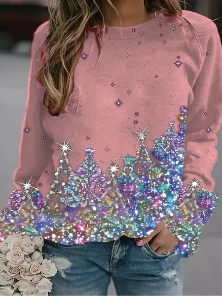 

Women's Black Sweatshirt Colorful Christmas Tree Printed, Pink, Sweatshirts & Hoodies