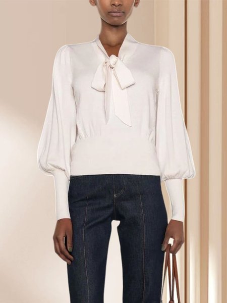 

V Neck Elegant Regular Fit Daily Sweater, Apricot, Pullovers