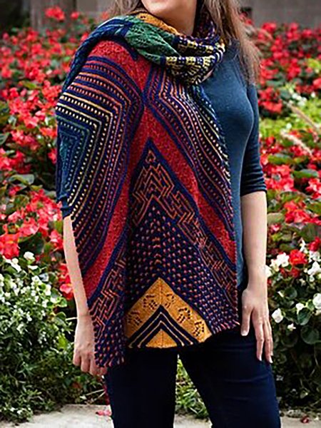 

Casual Gradient Color Ethnic Pattern Woolen Scarf Shawl Autumn Winter Warmth Thickening Accessories, Multicolor, Women Scarves & Shawls