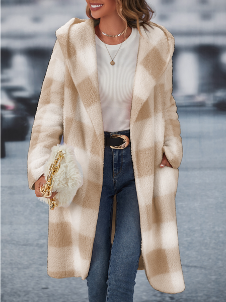 

Shawl Collar Color Block Casual Loose Teddy Jacket, Multicolor, Outerwear